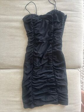 Hello Molly Black Ruched Mini Slip Dress